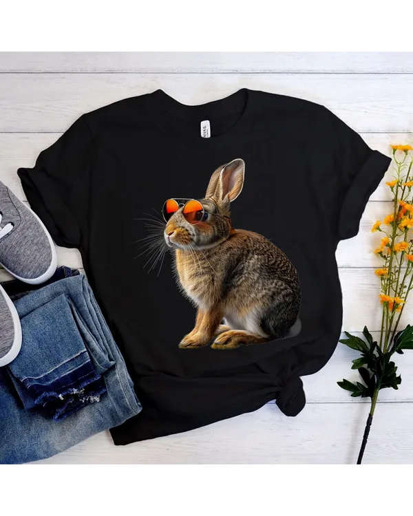 Funny Rabbit Animal Lover Graphic Cute Bunny Sunglasses T-Shirt